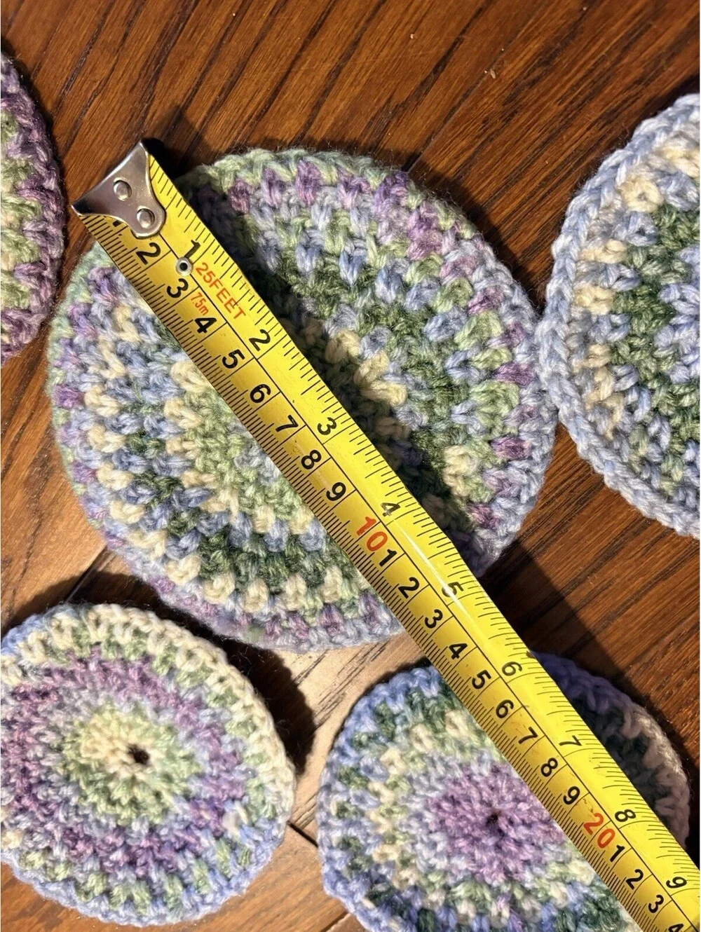 Crocheted Handmade Coasters Set Of 5 Purple Blue Green Cottagecore Vintage